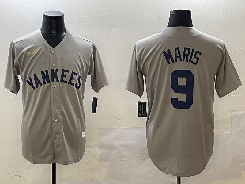 Men New York Yankees #9 Maris Grey Throwback Game 2025 Nike MLB Jersey style 2